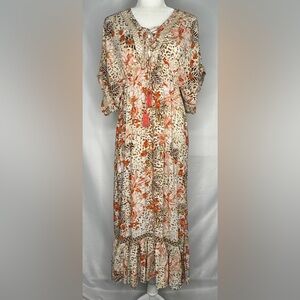 Z & L Europe Sierra‎ Madre Maxi Dress Orange Floral Bohemian Sz S
